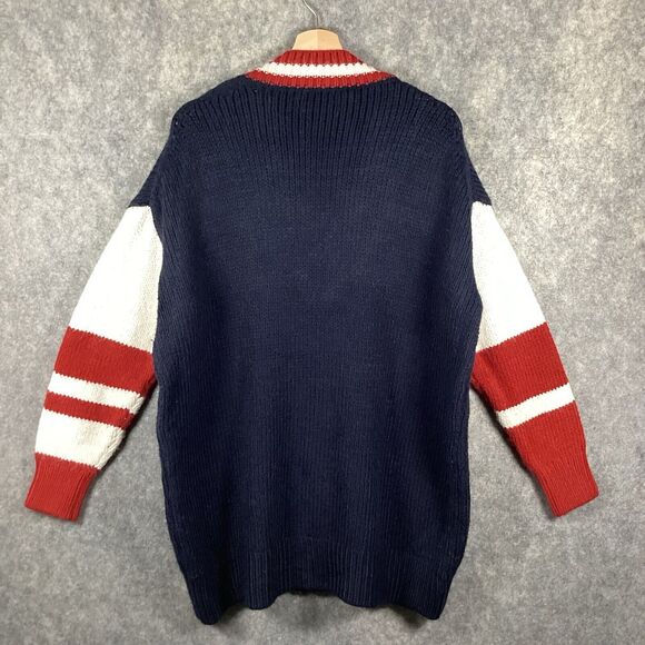 Zara Oversized V Neck Collegiate Preppy Knit Sweater Navy Red White Size Small - Picture 2 of 15